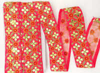 Thumbnail for Radical Red Art Silk Fabric Trim, Orange & Gold Floral Embroidery Gota Patti Indian Sari Border Trim By Yard Decorative Trim Craft Lace
