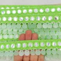 Thumbnail for Green Fringe Trim With Mirrors And Sequins Tassels, Boho, Bohemian Trim