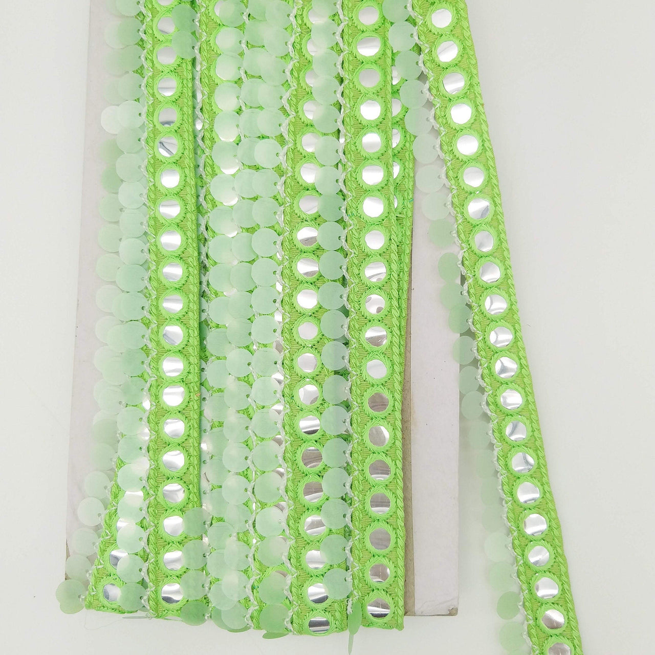 Green Fringe Trim With Mirrors And Sequins Tassels, Boho, Bohemian Trim