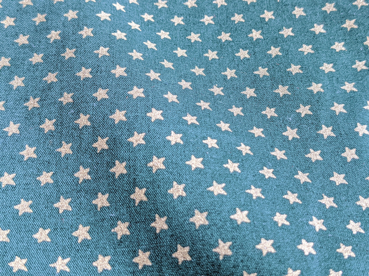 Bottle Green Cotton Poplin Fabric With Gold Stars Christmas Fabric, Festive Fabric, Holiday Fabric