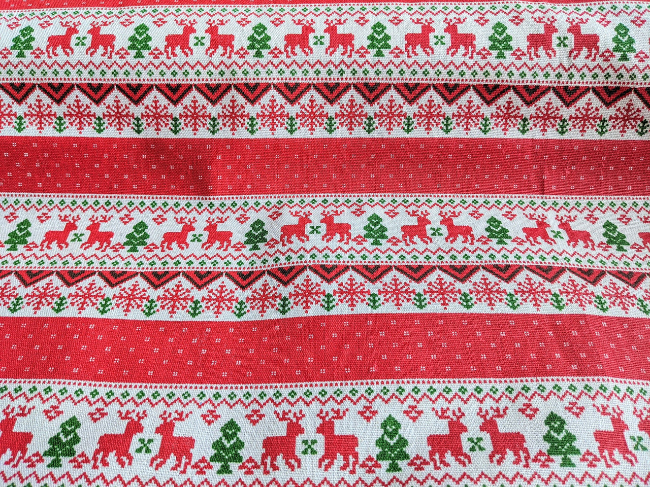 Reindeer Snowflakes Stripes Canvas Fabric, Red And White Fabric, Scandinavian Christmas Fabric
