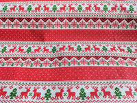 Thumbnail for Reindeer Snowflakes Stripes Canvas Fabric, Red And White Fabric, Scandinavian Christmas Fabric
