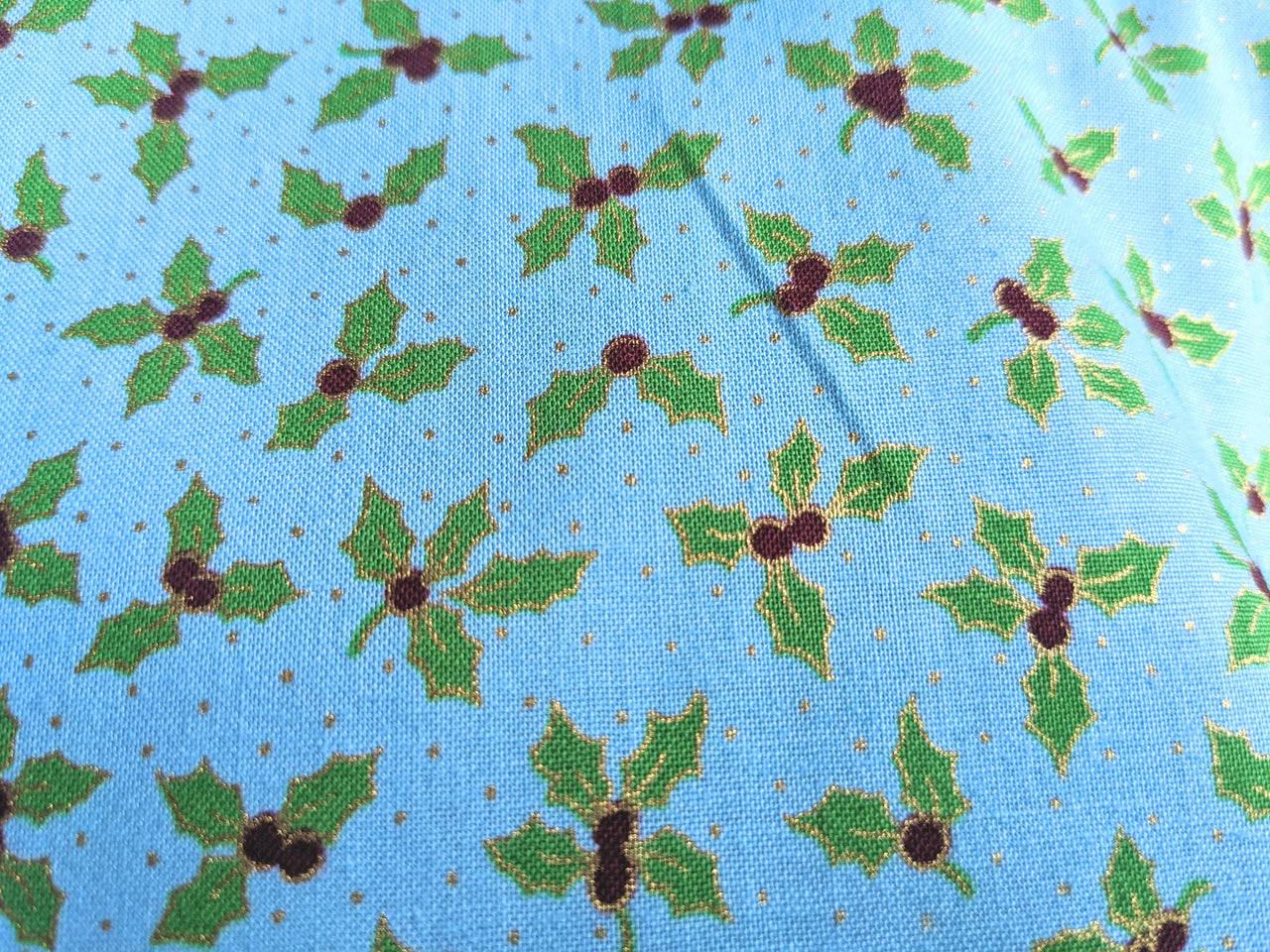 Turquoise Green Cotton Holly Berry Christmas Fabric, Festive Fabric, Holiday Fabric