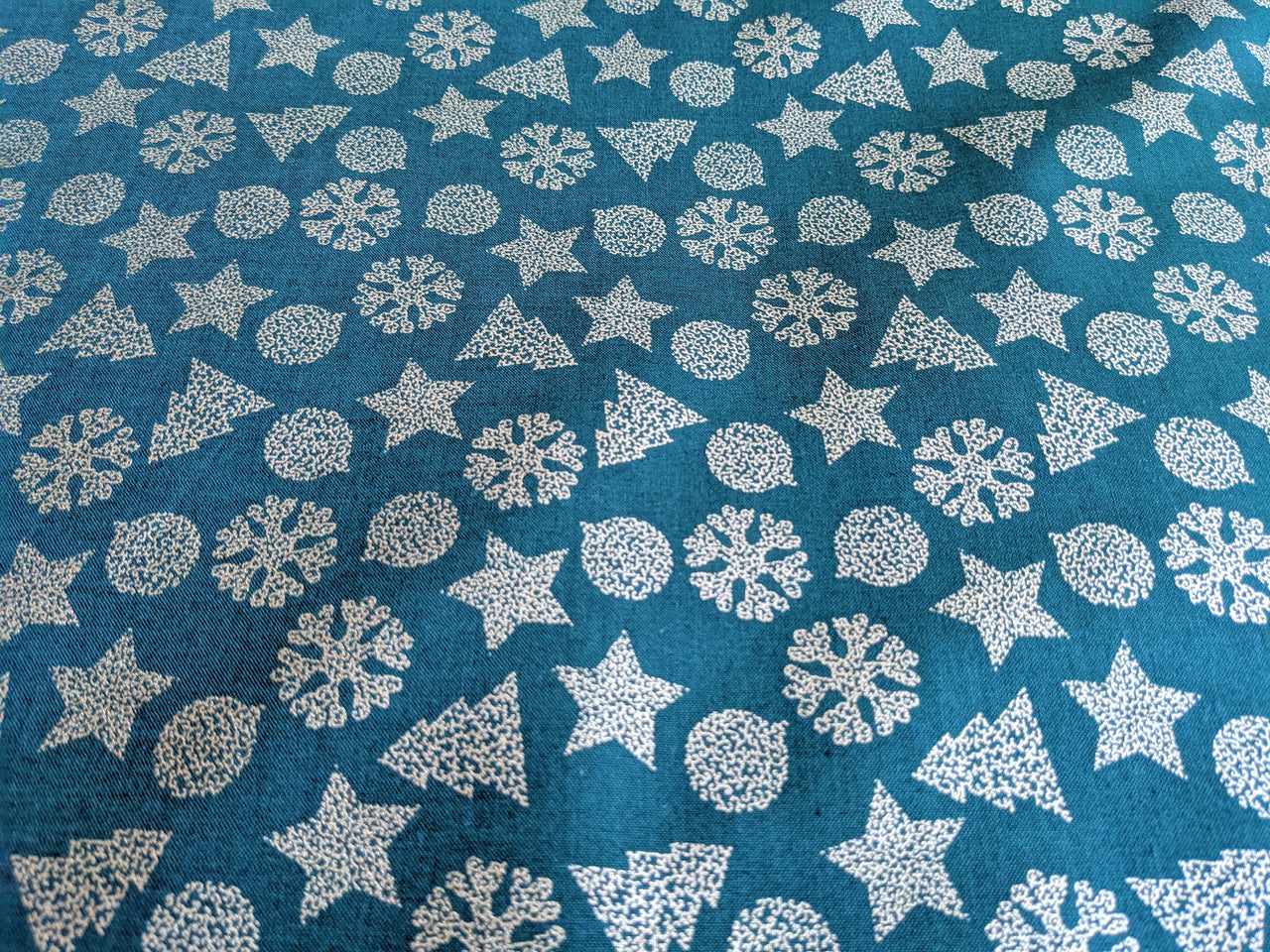Bottle Green And Gold Cotton Fabric Christmas Snowflakes Xmas Tree Star Fabric, Festive Fabric, Holiday Fabric