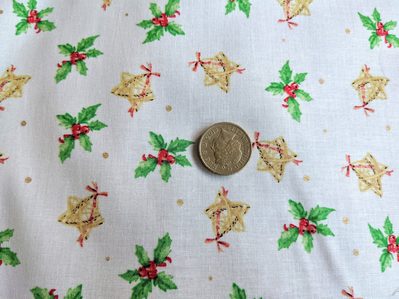 Ivory Christmas Mistletoe Cotton Fabric Christmas Fabric, Festive Fabric, Holiday Fabric