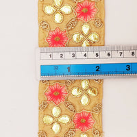 Thumbnail for Beige Art Silk Fabric Trim, Salmon Pink & Gold Floral Embroidery Gota Patti Indian Sari Border Trim By Yard Decorative Trim Craft Lace