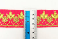 Thumbnail for Radical Red Art Silk Fabric Trim, Gold Floral Embroidery Gota Patti Indian Sari Border Trim By Yard Decorative Trim Craft Lace