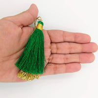 Thumbnail for Green Tassels With Gold Beads, Beaded Thread Tassel Charms, Silky Tassels