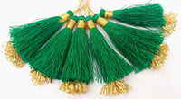 Thumbnail for Green Tassels With Gold Beads, Beaded Thread Tassel Charms, Silky Tassels