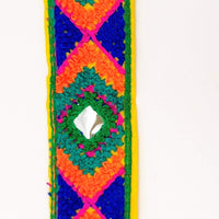 Thumbnail for Yellow Cotton Fabric Embroidered Mirrored Trim In Green, Orange & Blue, Bohemian Trim