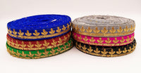 Thumbnail for Fuchsia Pink Art Silk Trim with Gold Floral Embroidery and Gold Sequins Indian Sari Border Trim By 3 Yards Decorative Trim Craft Lace
