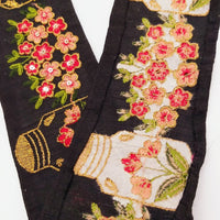 Thumbnail for Black Art Silk Trim With Floral Embroidery & Sequins, Red, Green And Gold Flower Embroidered Trim