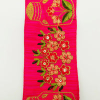 Thumbnail for Pink Art Silk Trim With Floral Embroidery & Sequins, Red, Green And Gold Flower Embroidered Trim