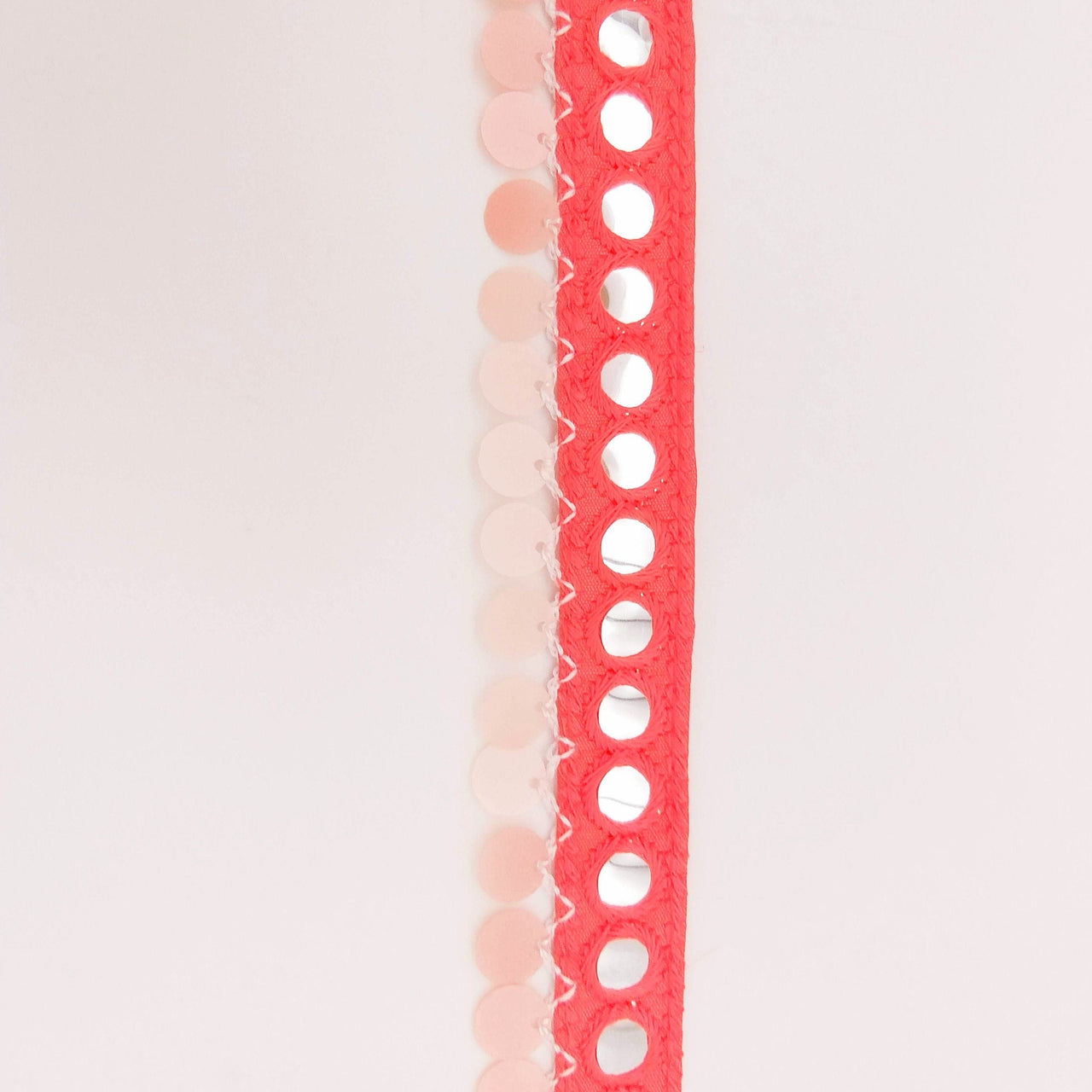 Salmon Pink Fringe Trim With Mirrors And Sequins Tassels, Boho, Bohemian Trim
