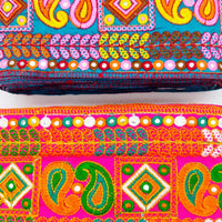 Thumbnail for Fuchsia Pink Art Silk Fabric Trim, Paisley Embroidered Trim, Trim By The Yard