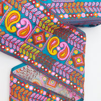 Thumbnail for Blue Art Silk Fabric Trim, Paisley Embroidered Trim, Trim By The Yard
