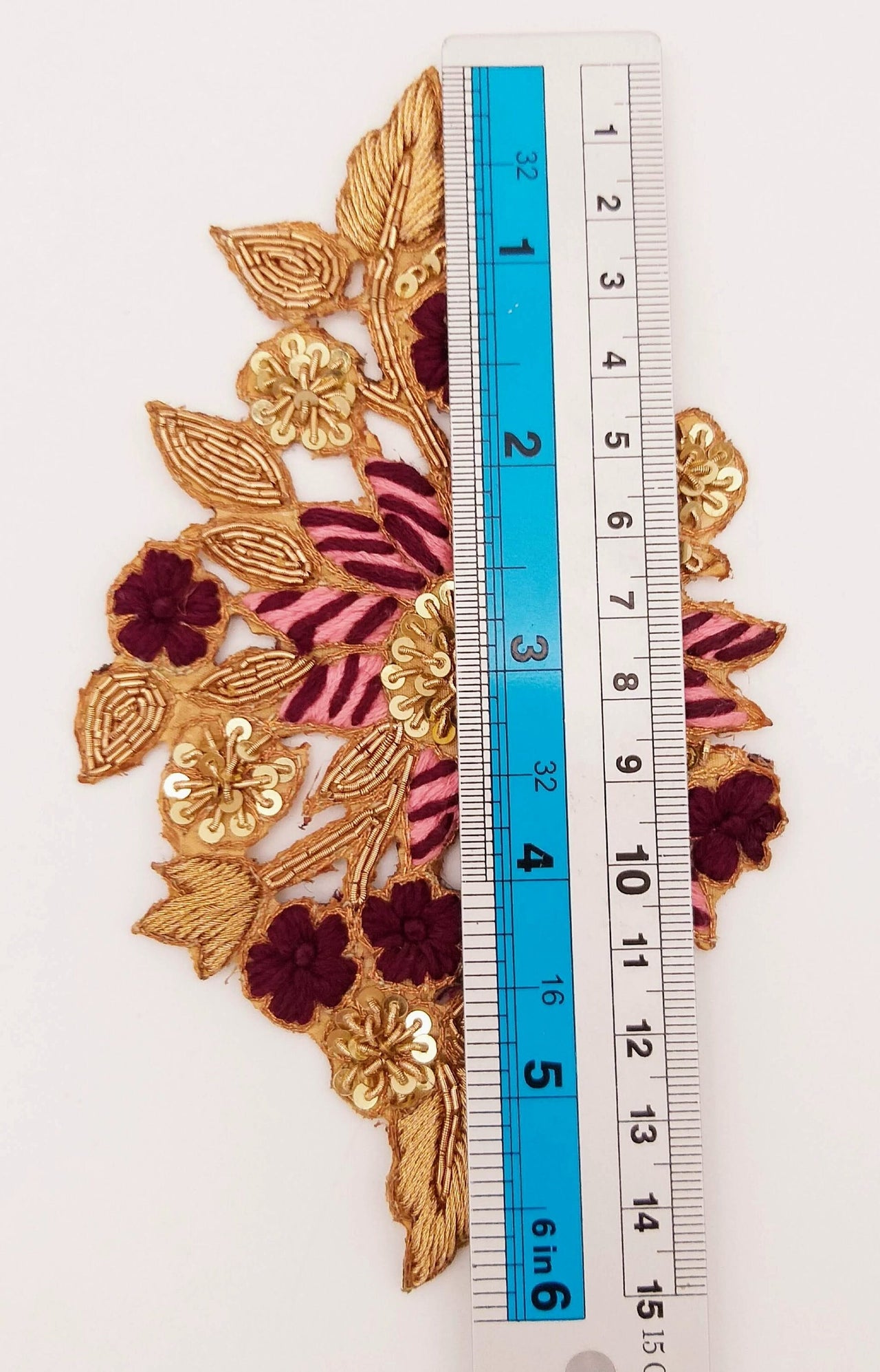 Gold and Pink Embroidered Flower Applique Patch, Floral Applique, Floral Motif