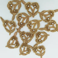 Thumbnail for Hand Embroidered Floral Applique Antique Gold With Bullion Wire Zardozi Embroidery Motif, 3 pcs
