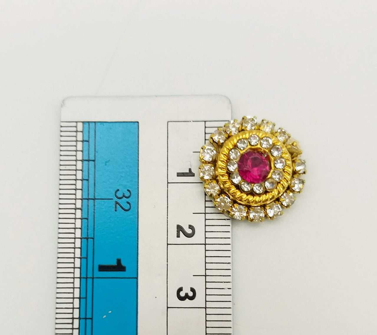 10 Dark Pink and Diamante Rhinestones Gold Tiny Round Appliques, Beaded Applique, Headband Applique