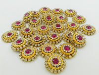Thumbnail for 10 Dark Pink and Diamante Rhinestones Gold Tiny Round Appliques, Beaded Applique, Headband Applique