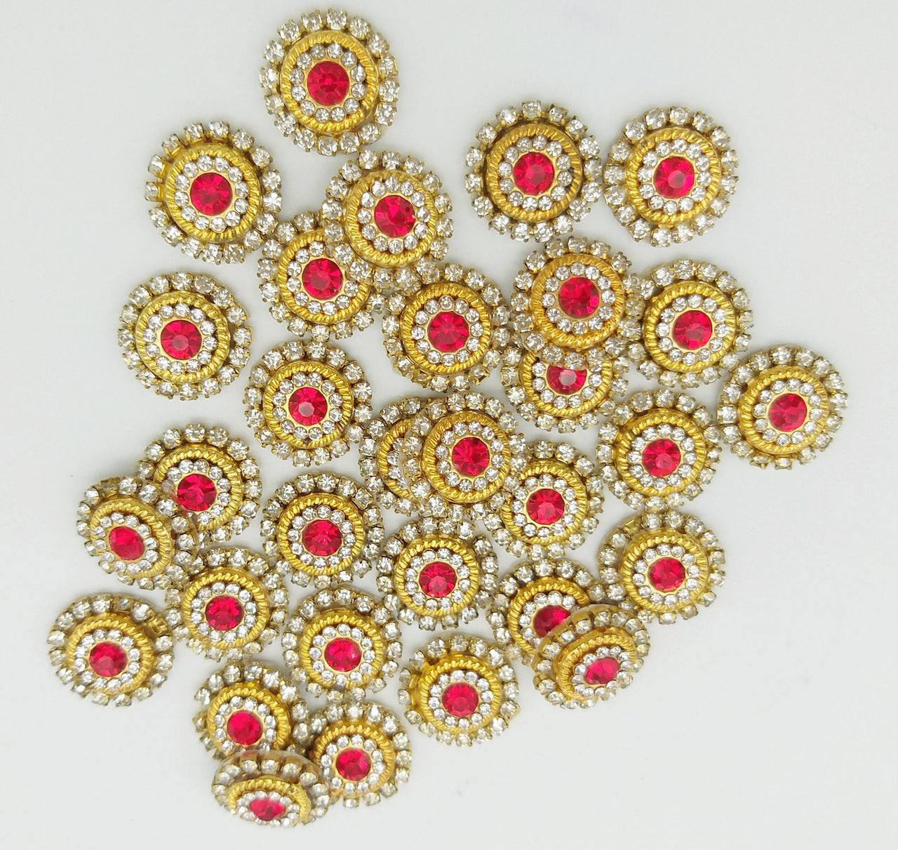 10 Red and Diamante Rhinestones Gold Tiny Round Appliques, Beaded Applique, Headband Applique