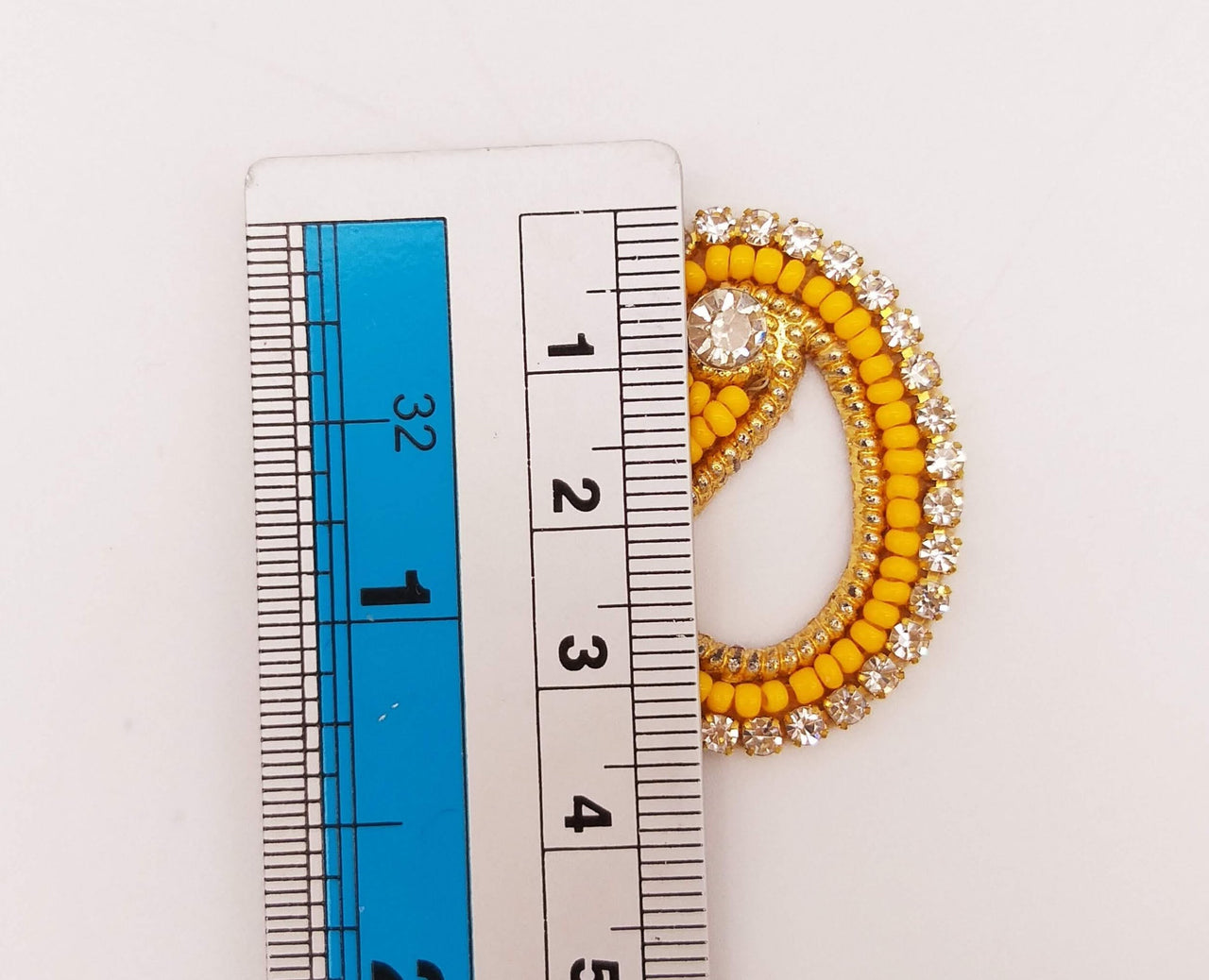 5 Paisley Appliques In Yellow Seed Beads and Rhinestones, Gold Paisley Appliques, Beaded Applique