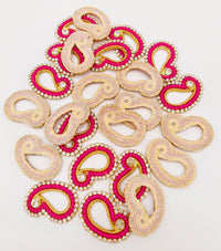 Thumbnail for 5 Paisley Appliques In Magenta Pink Beads and Rhinestones, Gold Paisley Appliques, Beaded Applique
