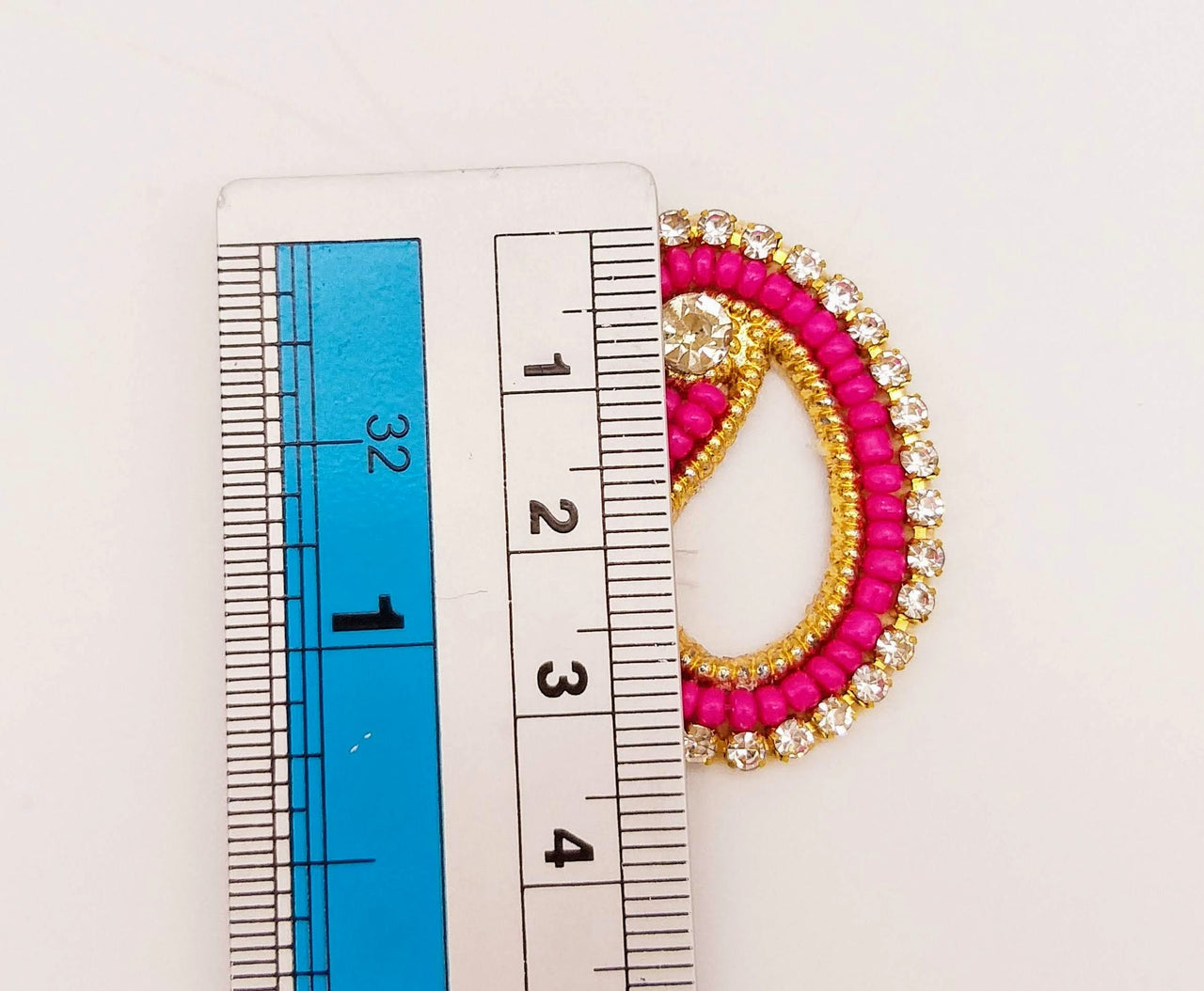 5 Paisley Appliques In Magenta Pink Beads and Rhinestones, Gold Paisley Appliques, Beaded Applique