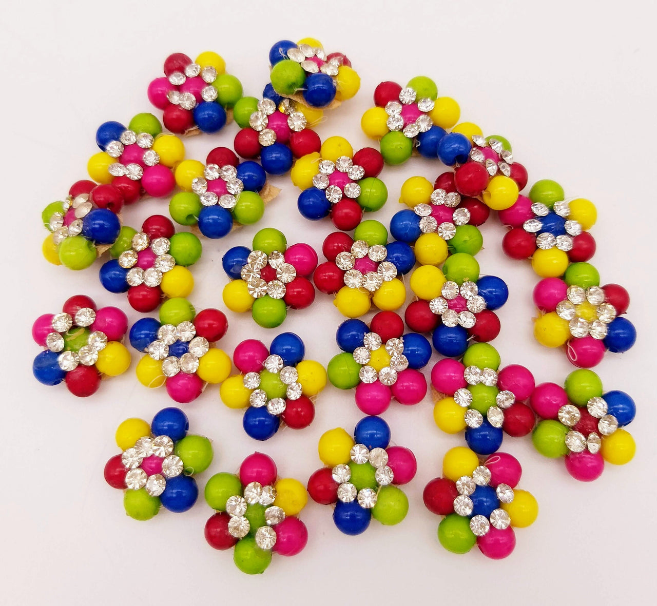10 Beaded Floral Appliques In Multicoloured Beads and Rhinestones, Floral Appliques, Beaded Applique