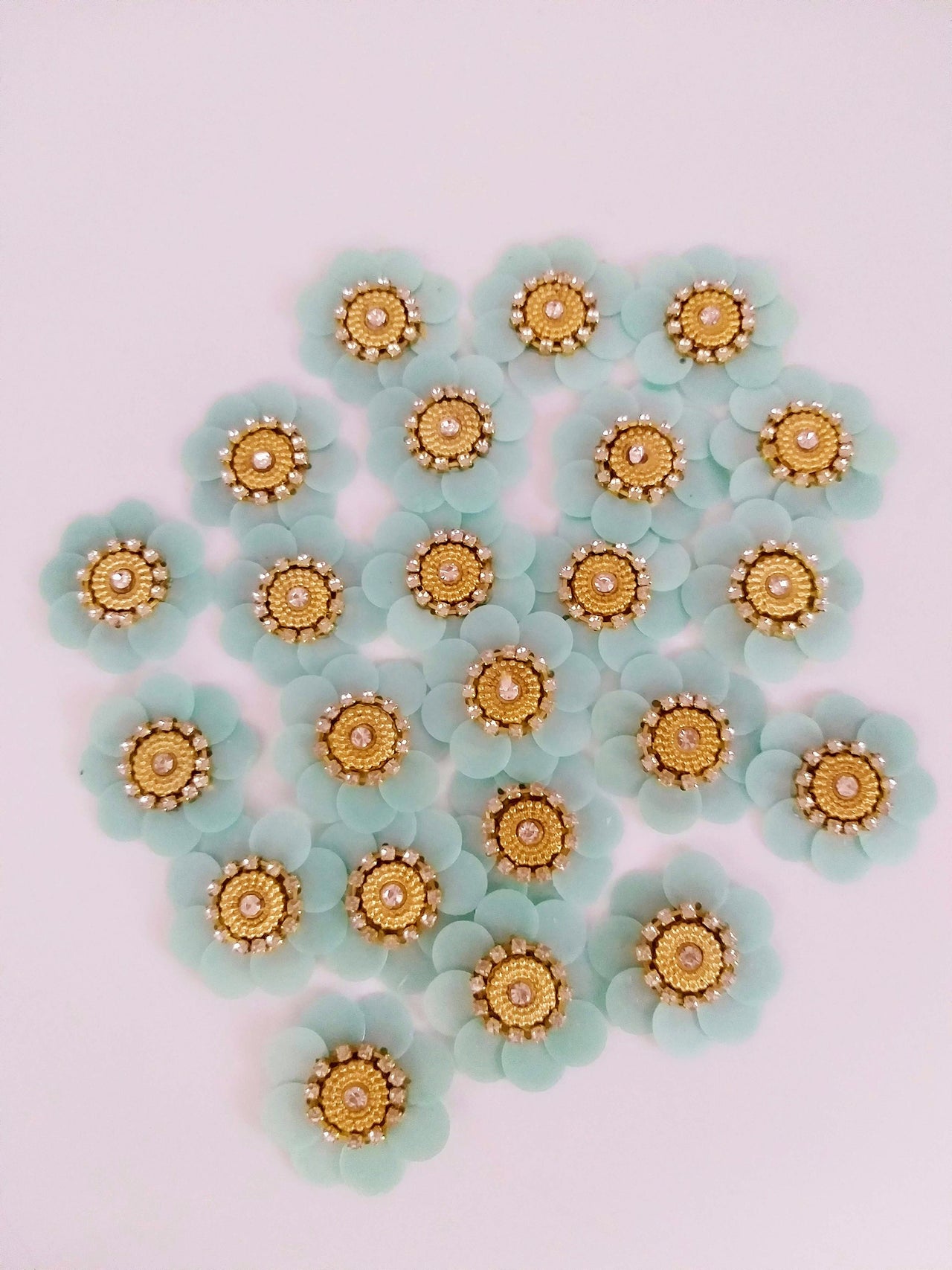 5 Mint Green Floral Applique, Sequins and Rhinestone Appliques, Headband Applique