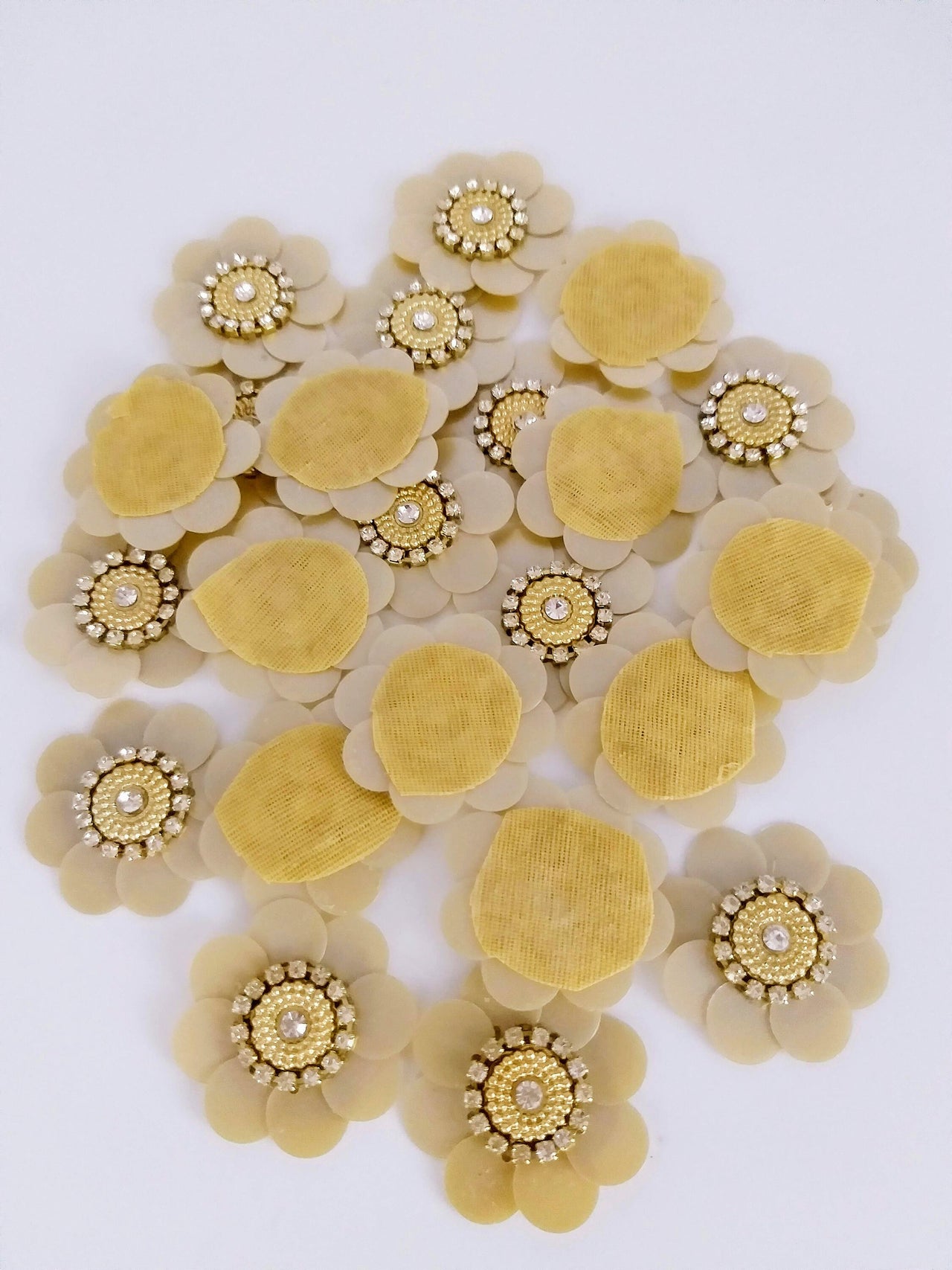 5 Light Brown Floral Applique, Sequins and Rhinestone Appliques, Headband Applique