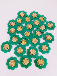 Thumbnail for 5 Green Floral Applique, Sequins and Rhinestone Appliques, Headband Applique