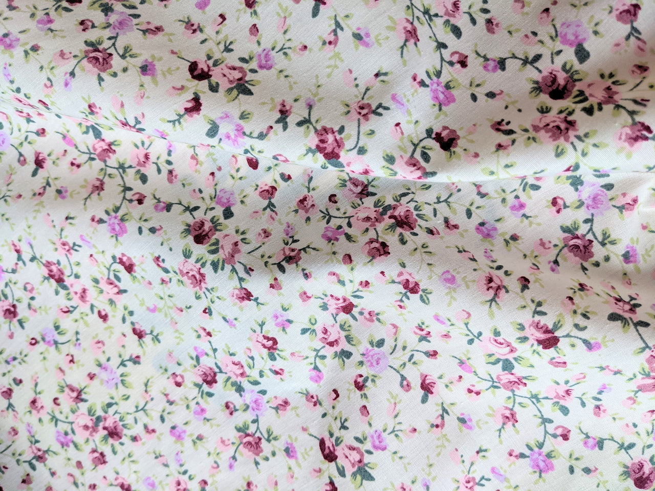 Pink Poly Cotton Rose Fabric, Floral Fabric, Small Print Fabric