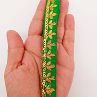 Thumbnail for Green Art Silk Trim with Gold Floral Embroidery and Gold Sequins Indian Sari Border Trim By 3 Yards Decorative Trim Craft Lace