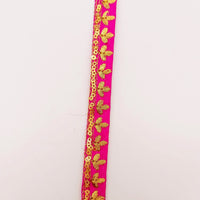 Thumbnail for Fuchsia Pink Art Silk Trim with Gold Floral Embroidery and Gold Sequins Indian Sari Border Trim By 3 Yards Decorative Trim Craft Lace