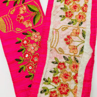 Thumbnail for Pink Art Silk Trim With Floral Embroidery & Sequins, Red, Green And Gold Flower Embroidered Trim