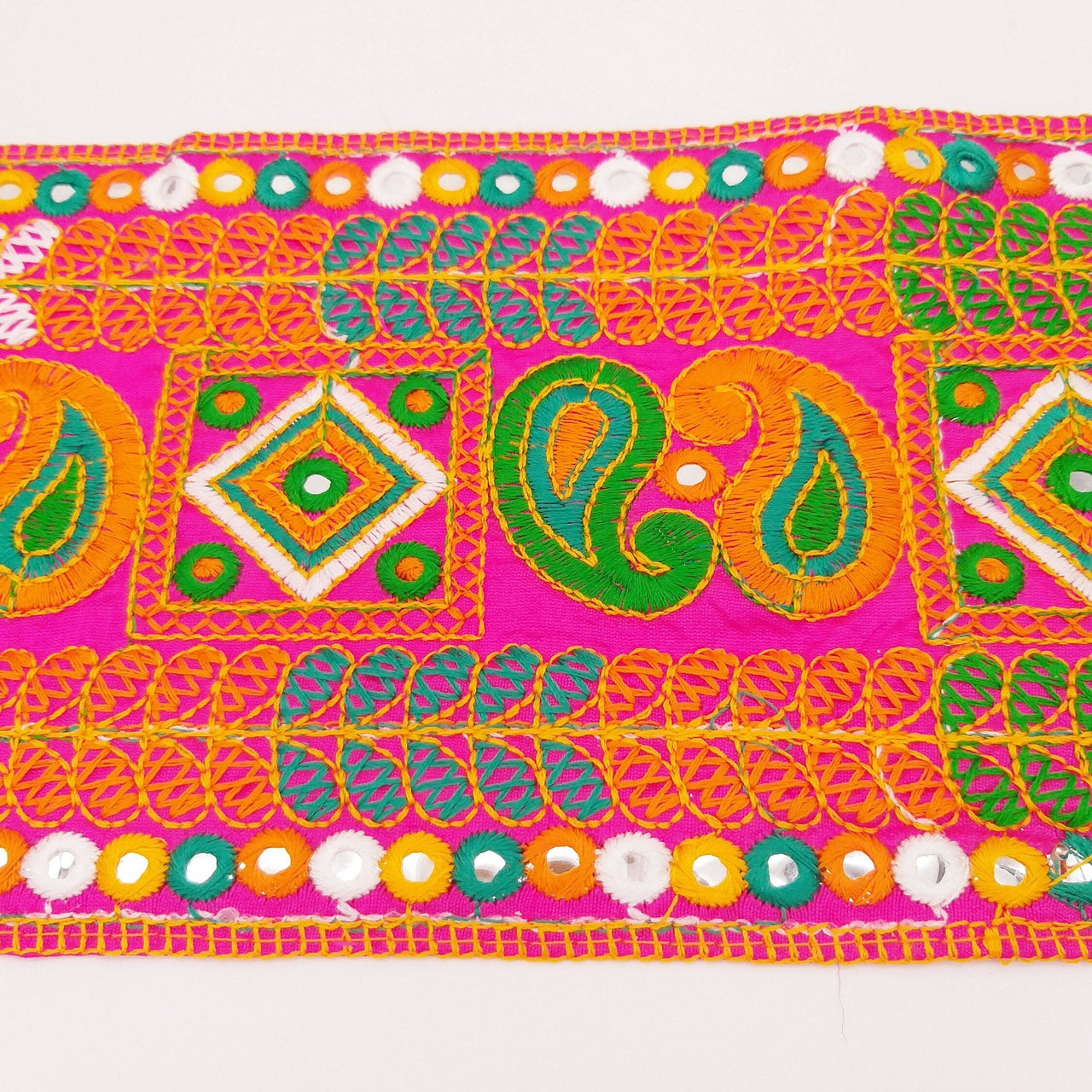 Fuchsia Pink Art Silk Fabric Trim, Paisley Embroidered Trim, Trim By The Yard
