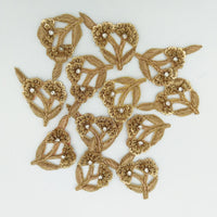 Thumbnail for Hand Embroidered Floral Applique Antique Gold With Bullion Wire Zardozi Embroidery Motif, 3 pcs