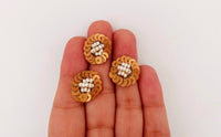 Thumbnail for 10 Bronze Sequins and Pearls Tiny Round Appliques, Beaded Applique, Headband Applique