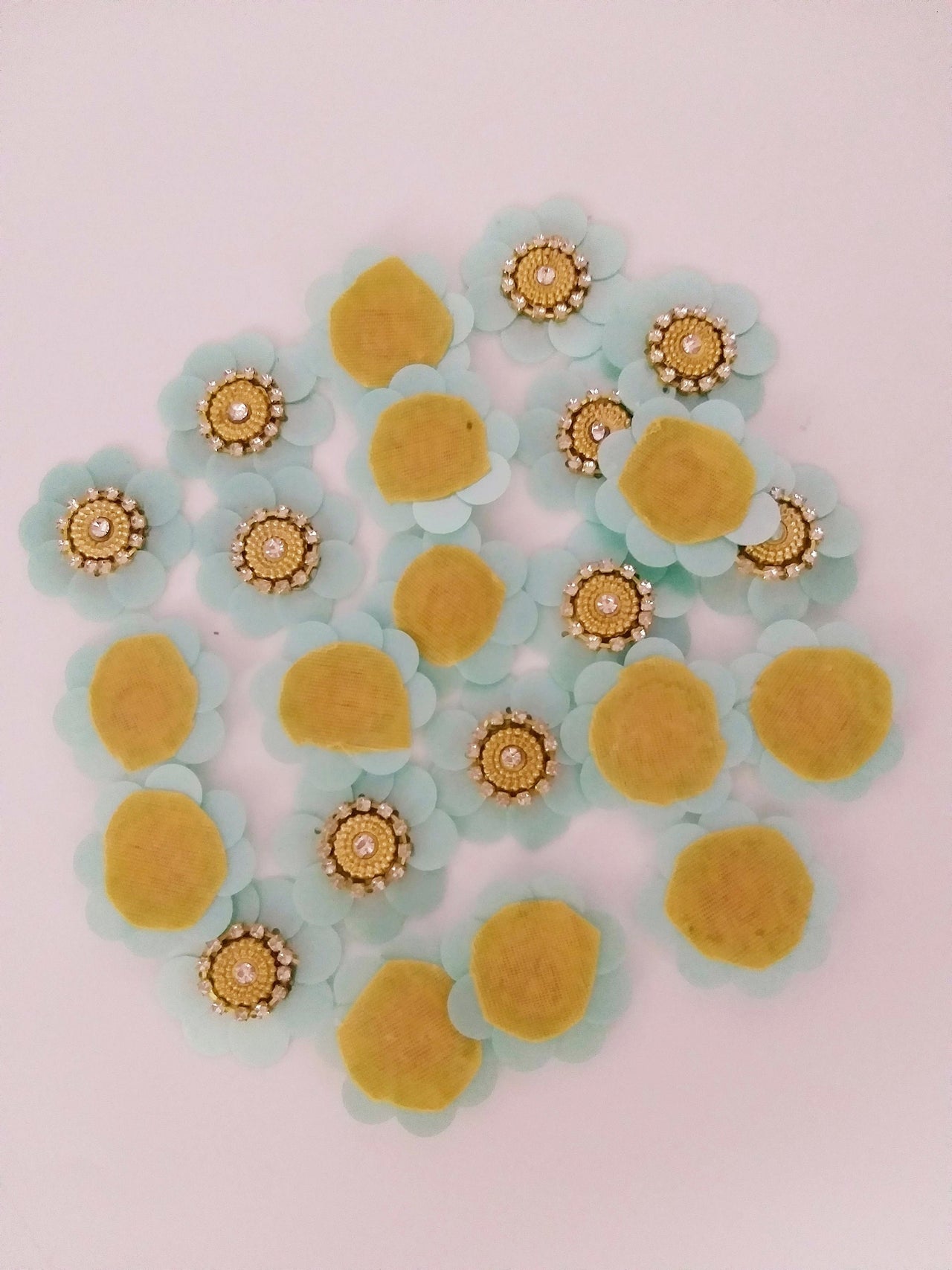 5 Mint Green Floral Applique, Sequins and Rhinestone Appliques, Headband Applique