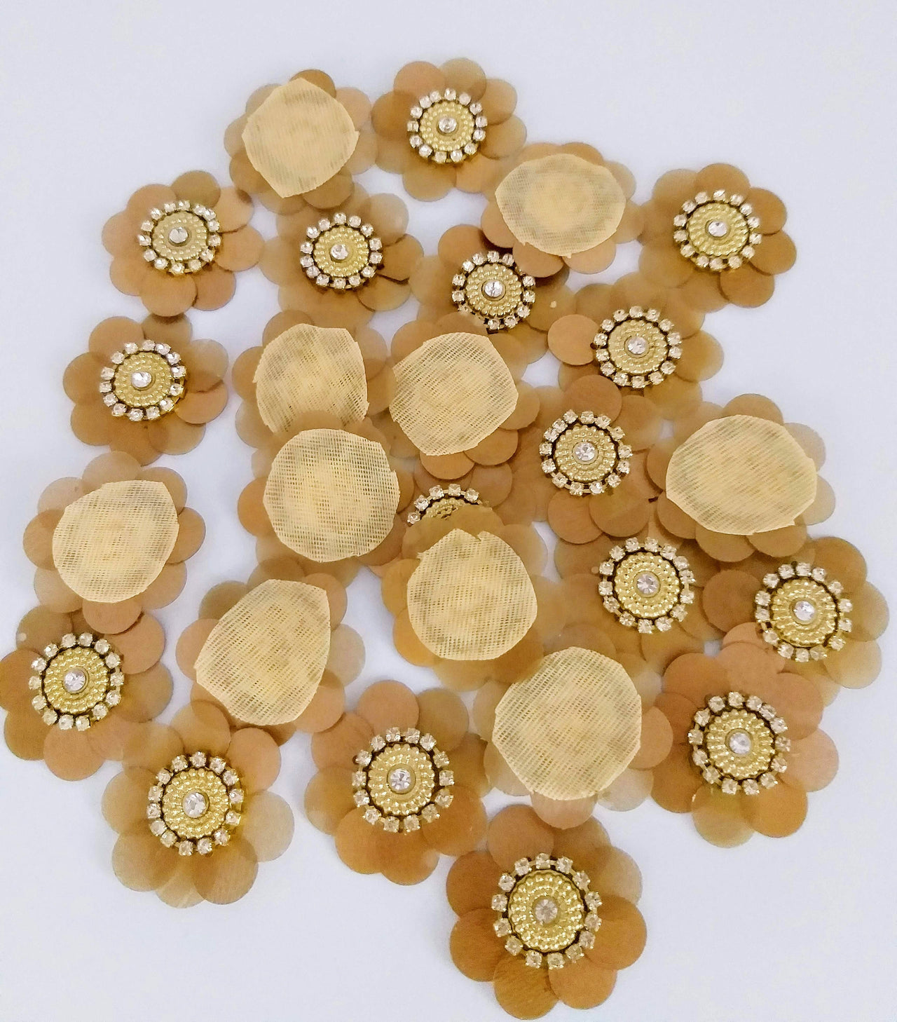 5 Brown Floral Applique, Sequins and Rhinestone Appliques, Headband Applique