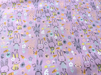 Thumbnail for Lilac Purple Sally Polycotton Spring Bunny Rabbit Easter Fabric, Festive Fabric, Holiday Fabric