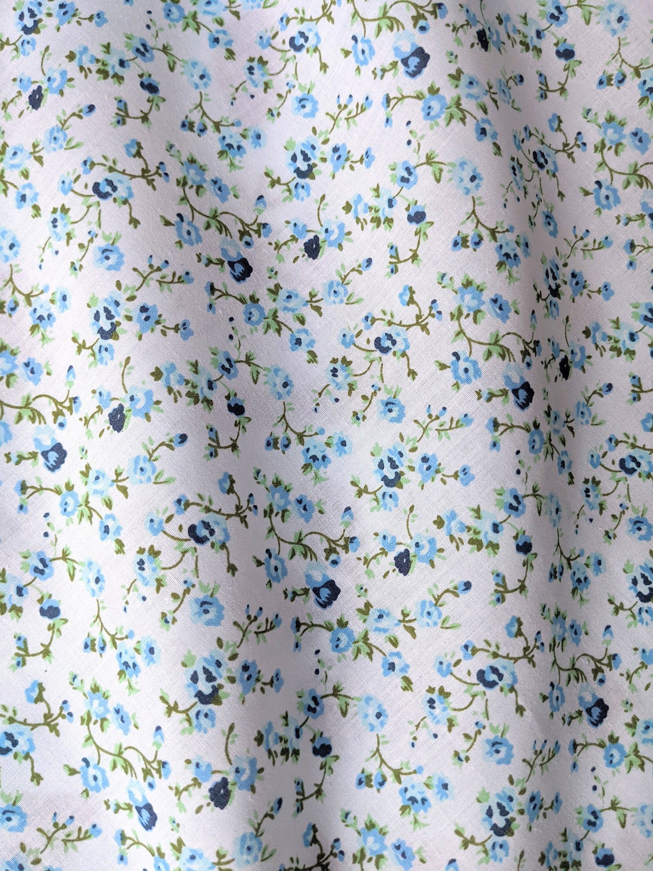 Blue Poly Cotton Rose Fabric, Floral Fabric, Small Print Fabric