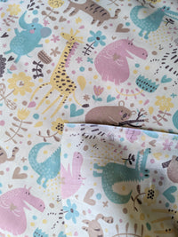 Thumbnail for Jungle Animal Fabric, Polycotton Fabric, Love Animals Forest Fabric Sewing Fabric Nursery Fabric Quilting Craft Fabric by Half metre / metre
