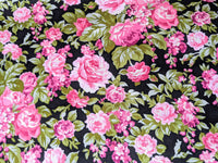 Thumbnail for Black And Pink 100 % Cotton Rose Floral Fabric, Floral Print Fabric, Roses Flower Fabric