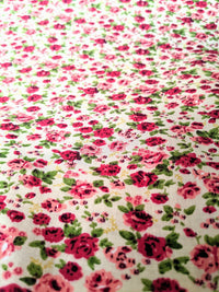 Thumbnail for Cream Poly Cotton Pink Rose Fabric, Floral Fabric, Small Print Fabric Small Flower Fabric Floral Print Fabric Quilting Fabric