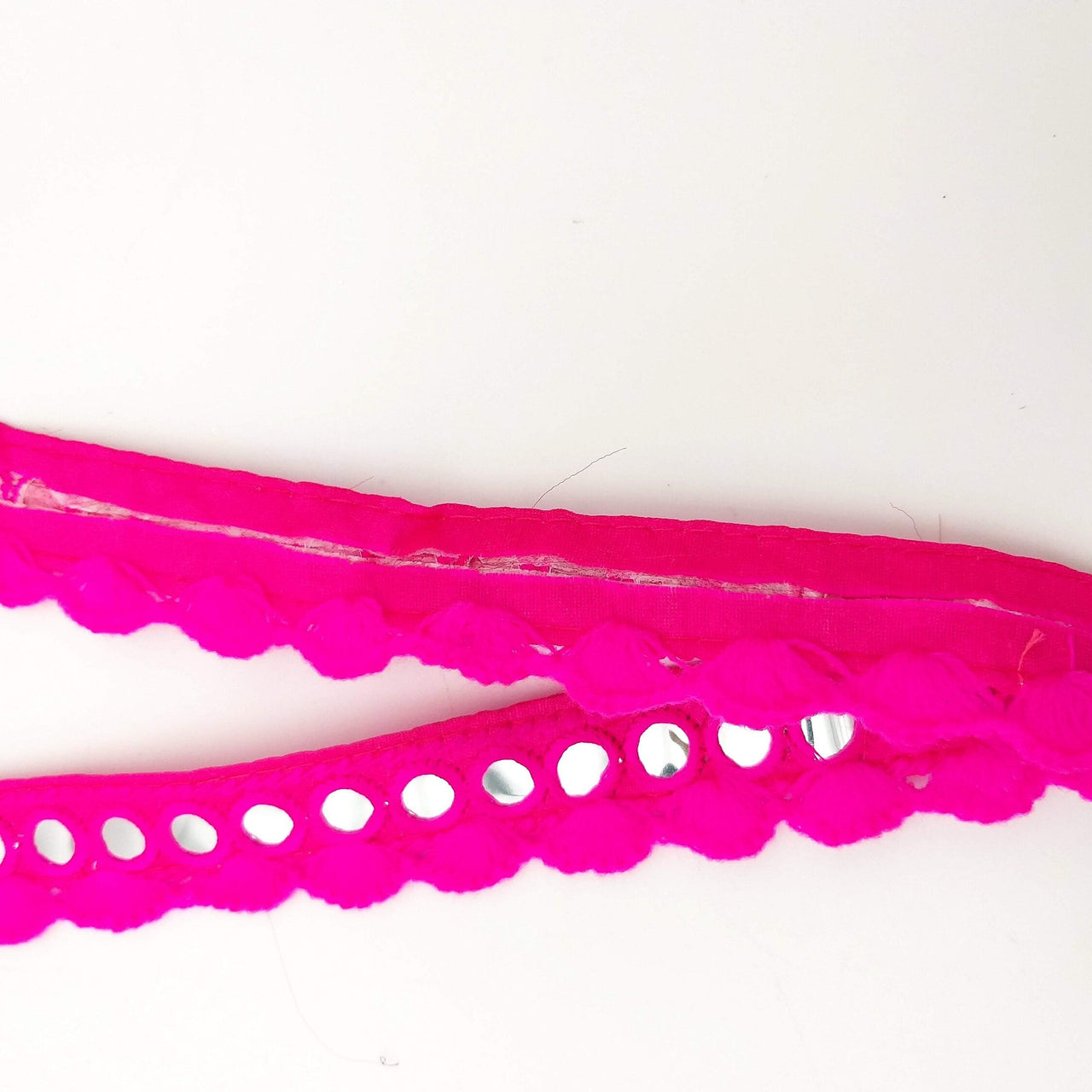 Fuchsia Pink Fringe Trim With Mirrors, Boho, Bohemian Trim