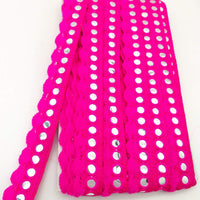 Thumbnail for Fuchsia Pink Fringe Trim With Mirrors, Boho, Bohemian Trim