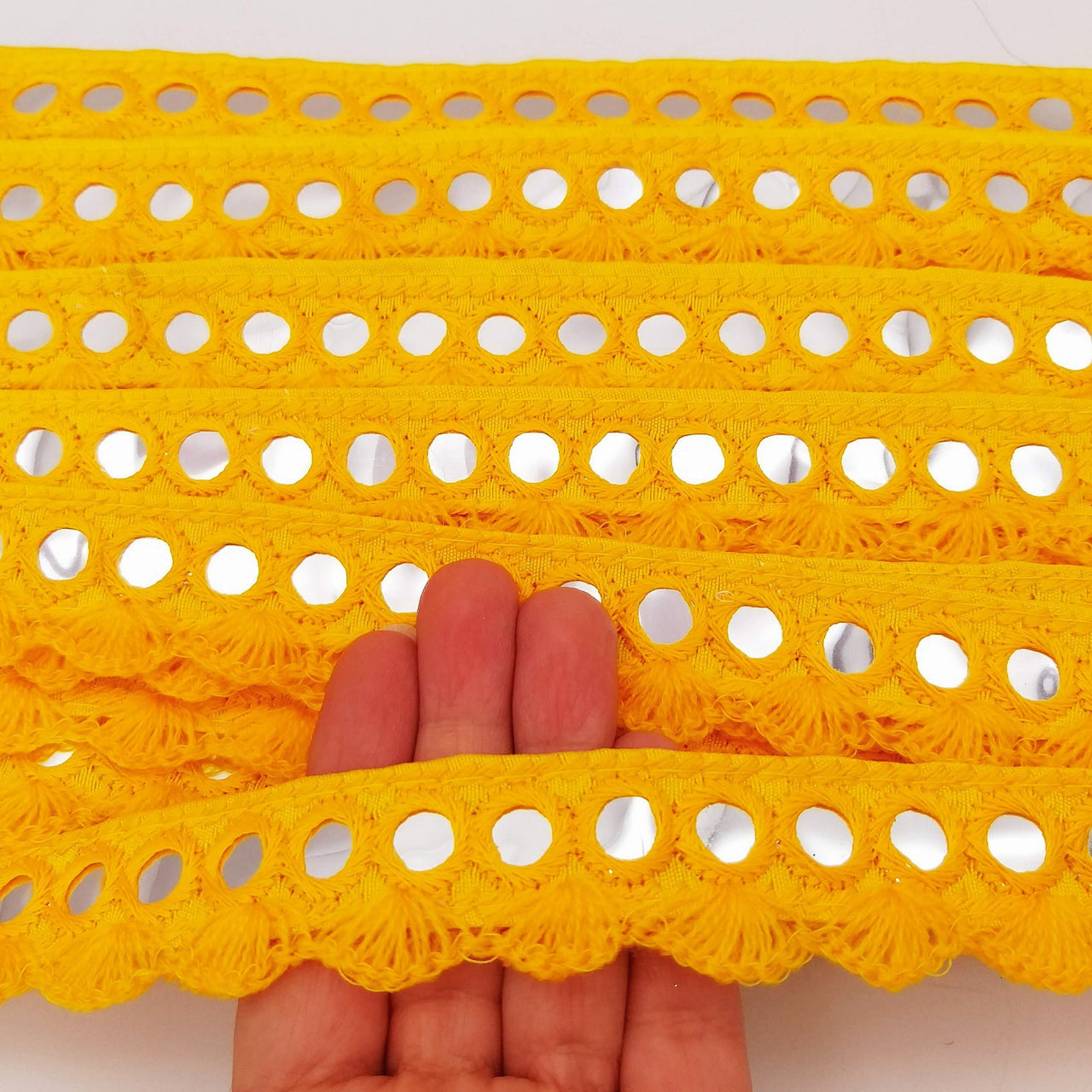 Yellow Fringe Trim With Mirrors, Boho, Bohemian Trim, Mirrored Trim, Decorative Trim, Trim By 3 Yards, Trim By 9 Yards