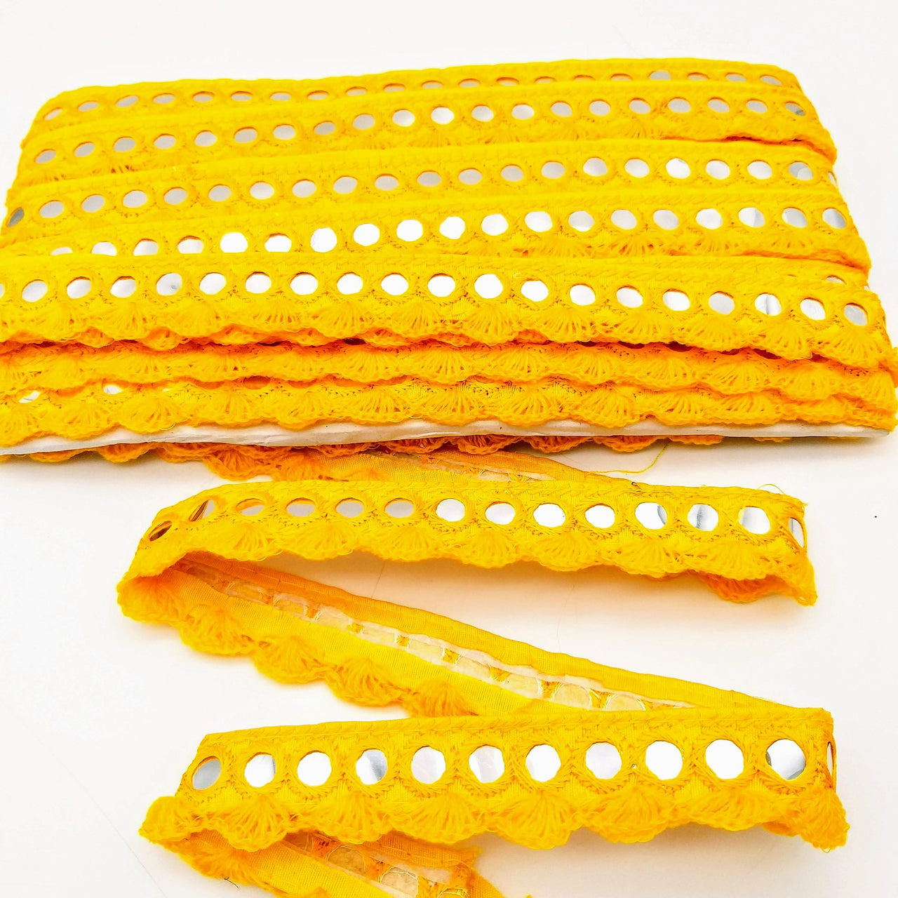 Yellow Fringe Trim With Mirrors, Boho, Bohemian Trim, Mirrored Trim, Decorative Trim, Trim By 3 Yards, Trim By 9 Yards